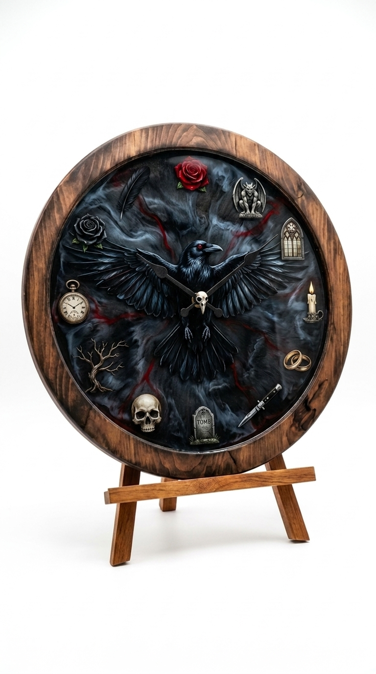 Gothic Raven Horror Clock